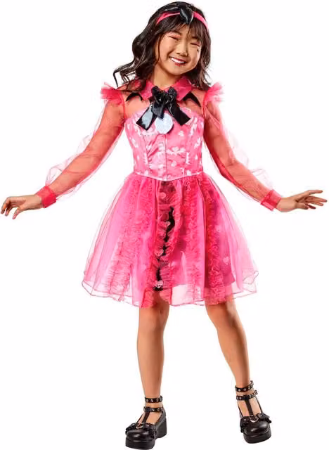 Monster High Childrens Deluxe Draculaura Costume Dress Set in Pink, White and Black
