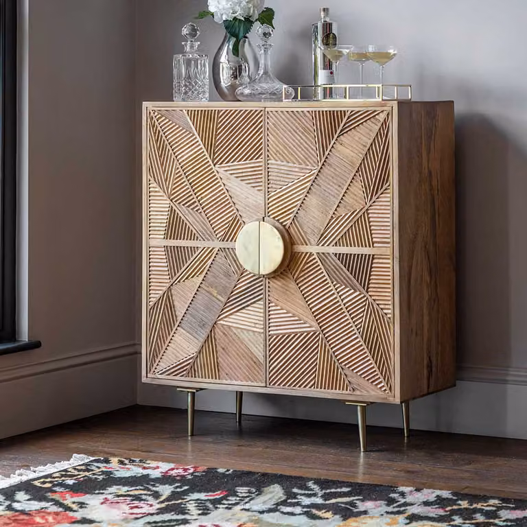 Atkin & Thyme Jumeirah Small Sideboard in Brown and Gold Mango Wood and Metal