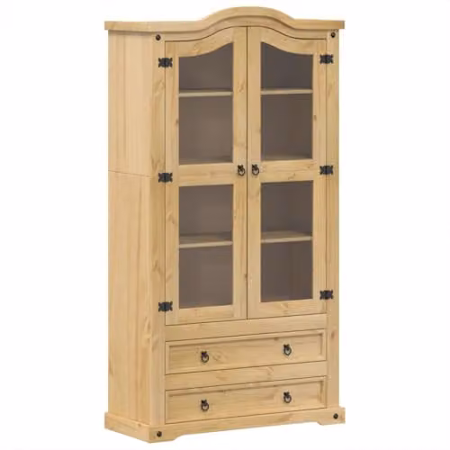 vidaXL Corona Glass Showcase Display Cabinet in Rustic Brown Waxed Solid Pine Wood, W/D/H: 99 x 43 x 187 cm – 1