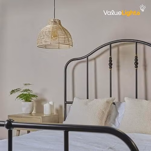 MiniSun Modern Cream Rattan Wicker Basket Style Pendant Ceiling Light Shades, Set of 2, Shade Width: 31 cm – 2