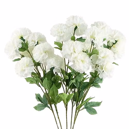 White Textile Leaf Design Artificial Carnation Flowers – 1