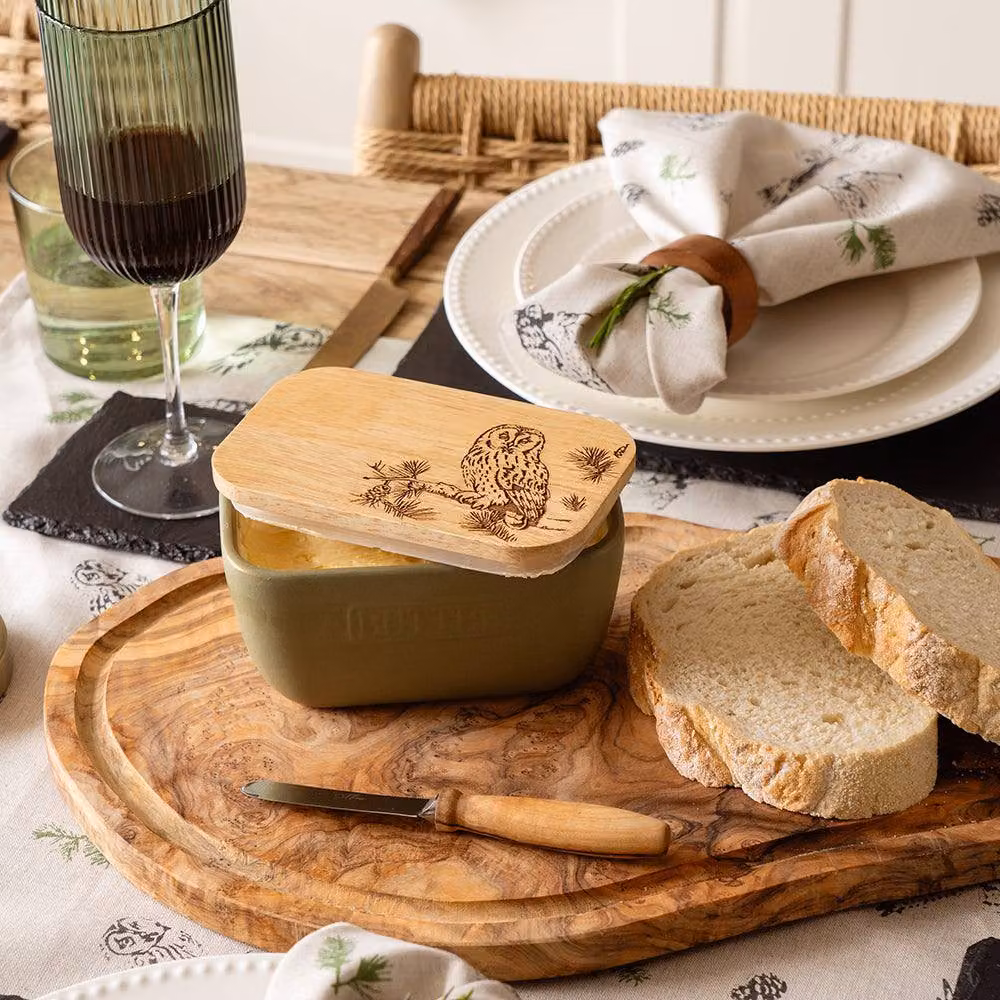 Selbrae House Tawny Owl Ceramic Butter Dish in Light Green – 2