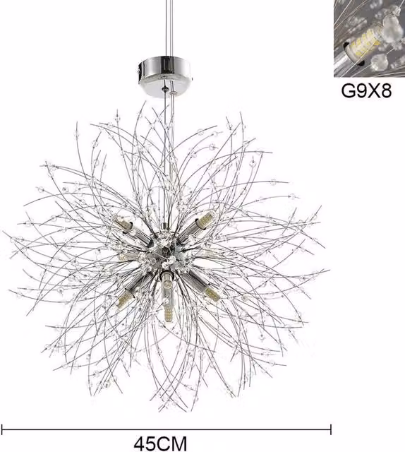 FORGEVIO Modern Fireworks LED Crystal Chandelier in Silver and Chrome