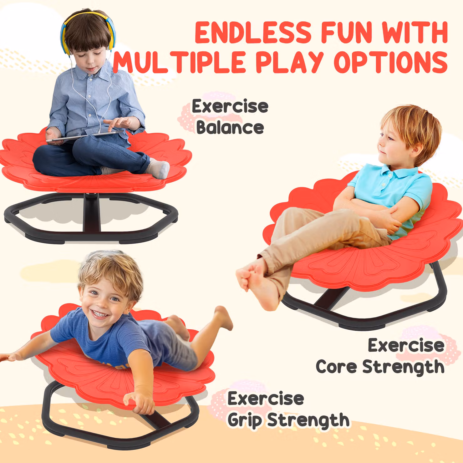 AIYAPLAY Flower-Shaped Sensory Spinning Chair for Children in Red – 4