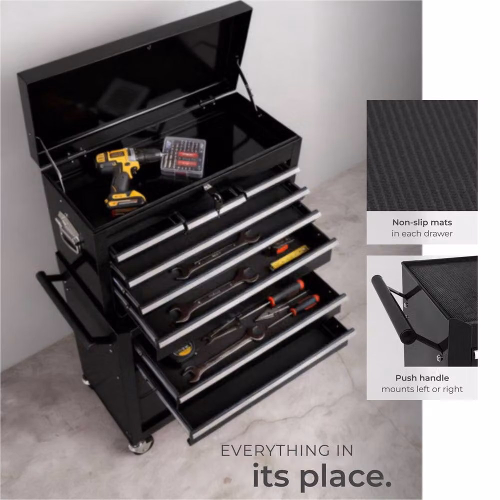 tectake Rollable Tool Chest in Black, H 110.0 cm x W 69.0 cm x D 33.0 cm – 5