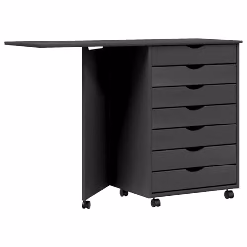 vidaXL Rolling Cabinet with Desk MOSS Grey Solid Wood Pine
