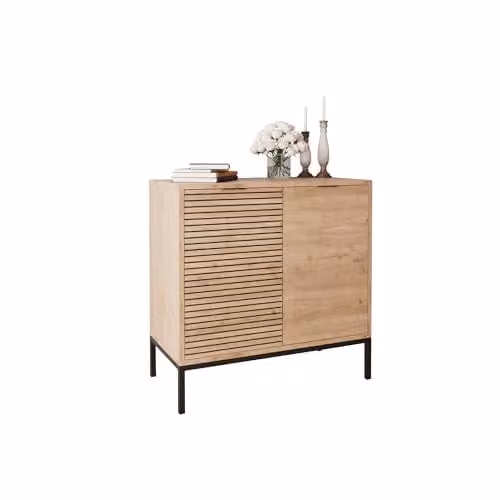 BIMOSSA Alya Modern Oak Sideboard Cabinet with Black Metal Legs, W/D/H: 80 x 40 x 80 cm – 1