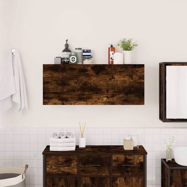 Berkfield Home Smoked Oak Decorative Bathroom Wall Cabinet, Brown, W/D/H: 100 x 25 x 40 cm – 1