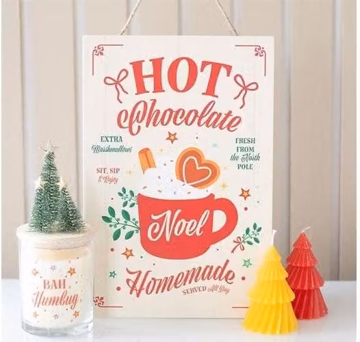 KDMD Homemade Hot Chocolate Hanging Sign in White