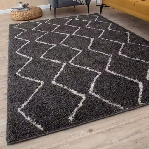 THE RUGS Moroccan Design Rectangular Rug in Grey and White, W/D/H: 60 x 110 x 1 cm