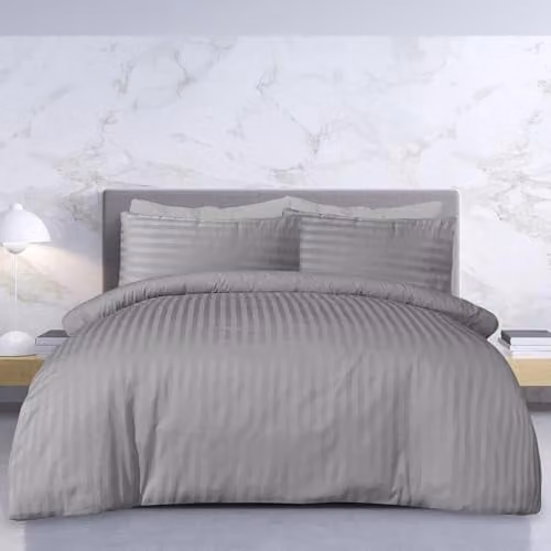 Sleepdown Mako Satin Striped Reversible Duvet Cover and Pillowcase Set in Grey, W/D/H: 230 x 220 x 180 cm – 1