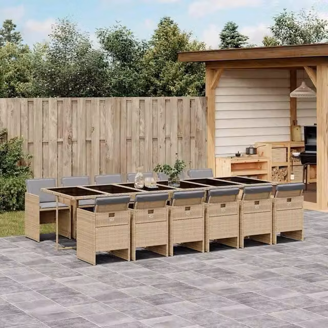 Berkfield Home 13 Piece Garden Dining Set with Beige Cushions and Poly Rattan