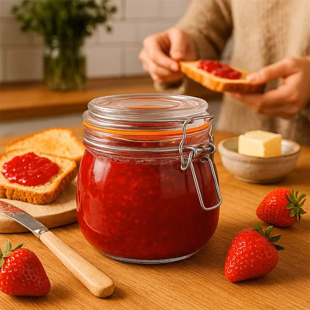 Argon Tableware Glass Storage Jar with Orange Seal, Set of 3, 500 ml