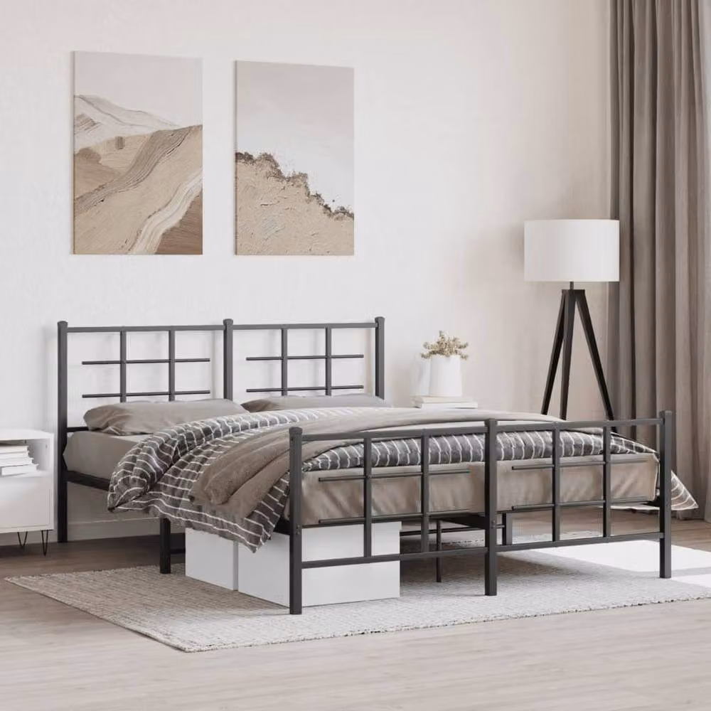 Berkfield Home Metal Bed Frame with Footboard, Black, W/D/H: 150 x 200 x 90 cm – 2