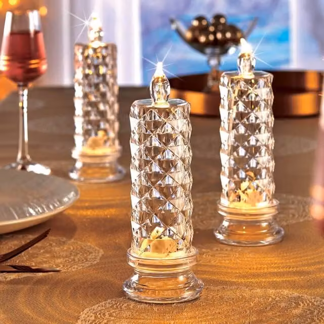 Coopers of Stortford Set of 3 Transparent Pillar LED Candles with Crystal Effect