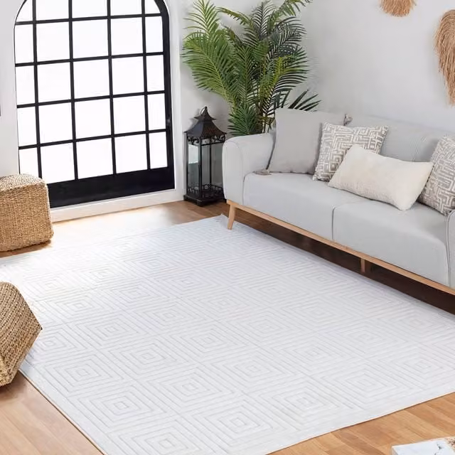 Livabliss Le Mans Modern Geometric Indoor and Outdoor Rug in Beige, Grey and White, W: 80 cm, L: 150 cm