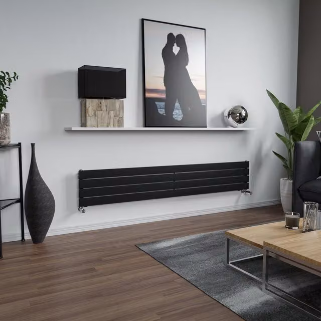 Agadon Panio Horizontal Flat Panel Designer Radiator in Textured Black, W: 180 cm, D: 29.5 cm