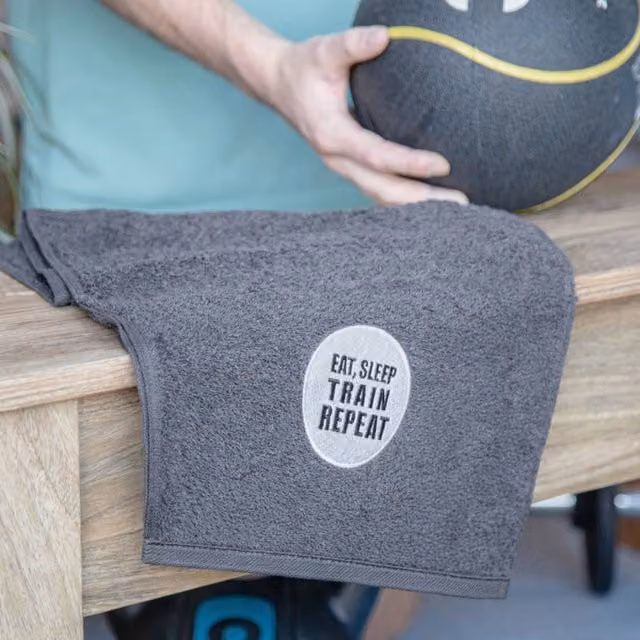 Duncan Stewart Eat, Sleep, Train, Repeat Grey Cotton Terry Gym Towel