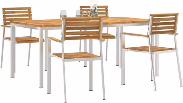 Berkfield Home Modern 5 Piece Garden Dining Set in Brown Solid Acacia Wood – 1