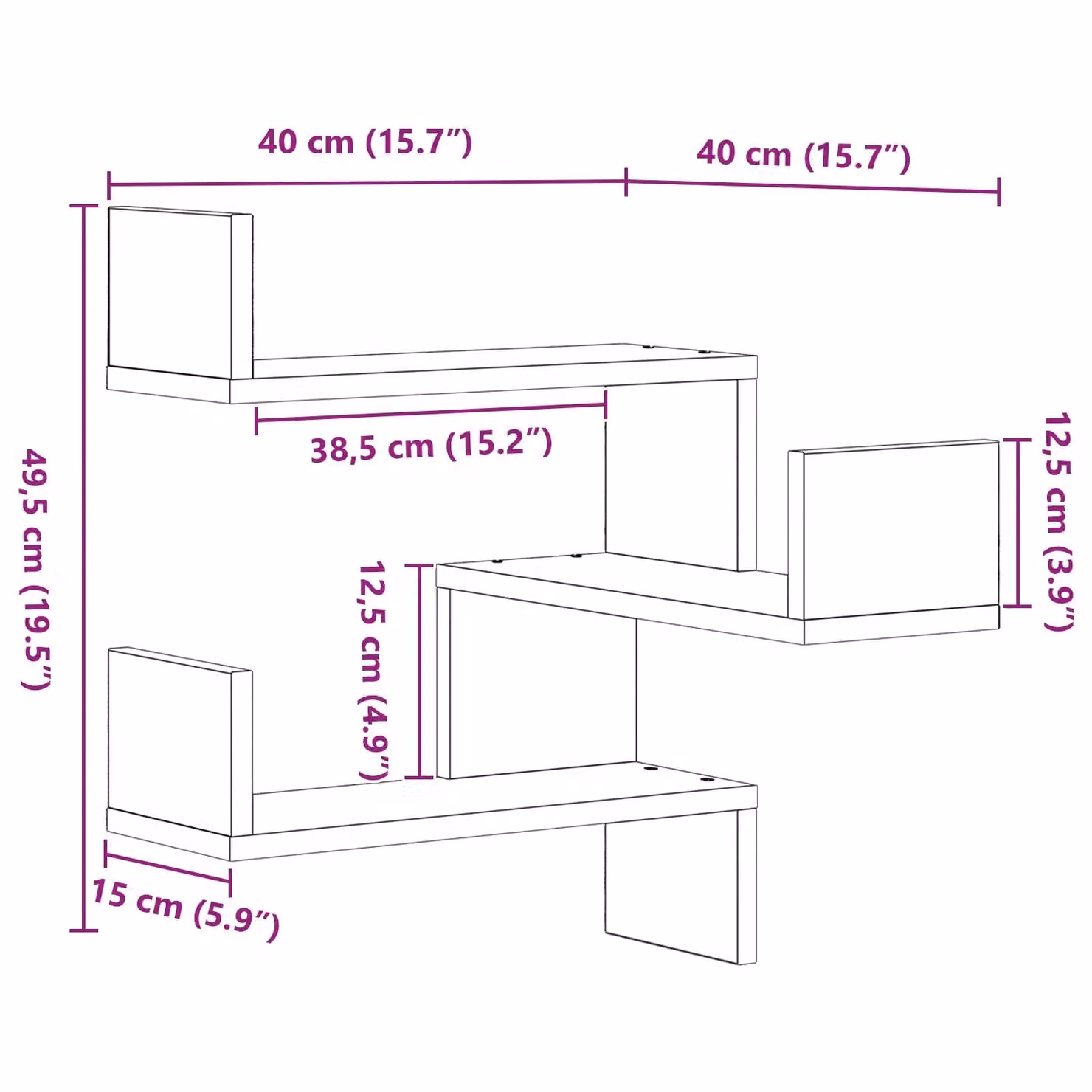 Berkfield Home Black Oak Corner Wall Shelves, 2 Piece Set, W/D/H: 40 x 40 x 49.5 cm – 7