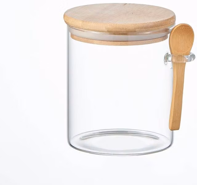 Eden & Willow Airtight Glass Pantry Storage Jar with Bamboo Lid and Spoon, Transparent, 0.8l