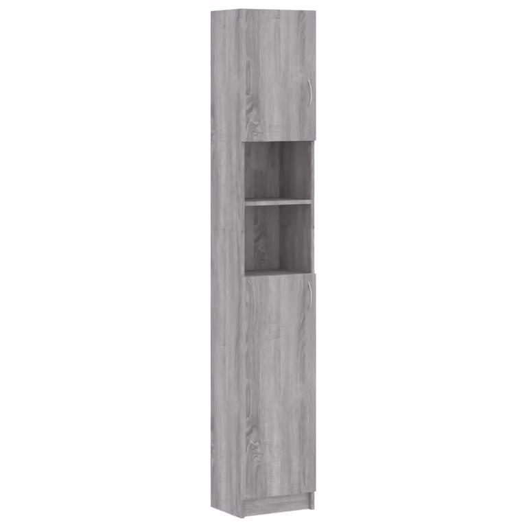 Berkfield Home Grey Sonoma Bathroom Cabinet with Hinged Doors and Internal Shelves, W/D/H: 32 x 25.5 x 190 cm