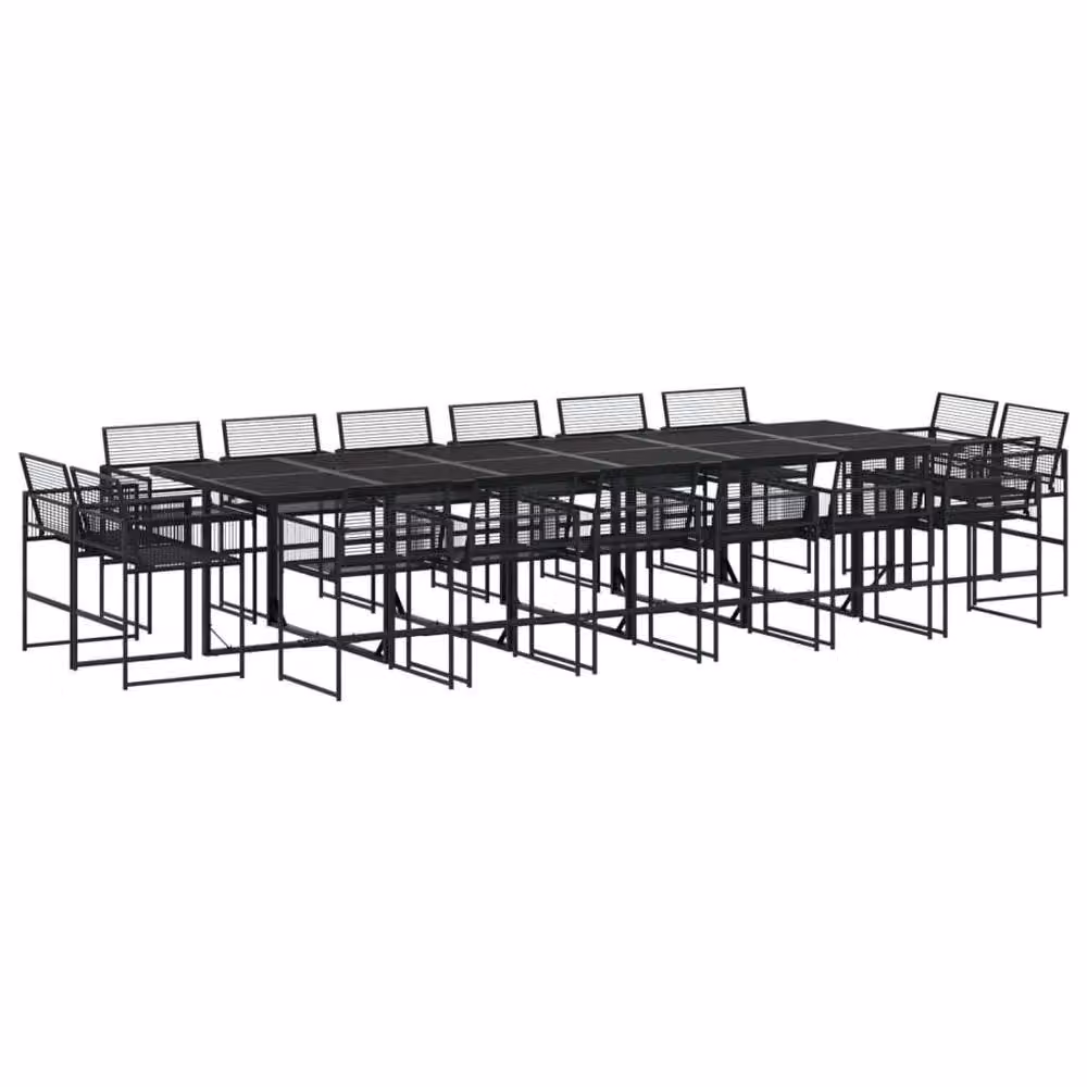 Berkfield Home Beautiful 17 Piece Black Poly Rattan Garden Dining Set with Glass Top Rectangular Table – 3