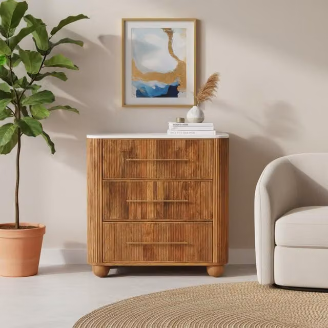 Artisan Furniture Beaumont Mango Wood and Marble Chest in Brown and White