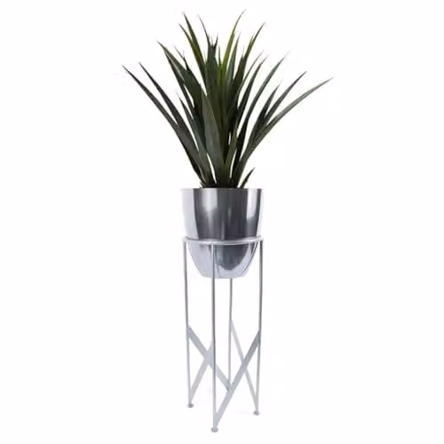 Leaf Silver Metal Plant Stand with Artificial Yukka Plant, Height: 90 cm