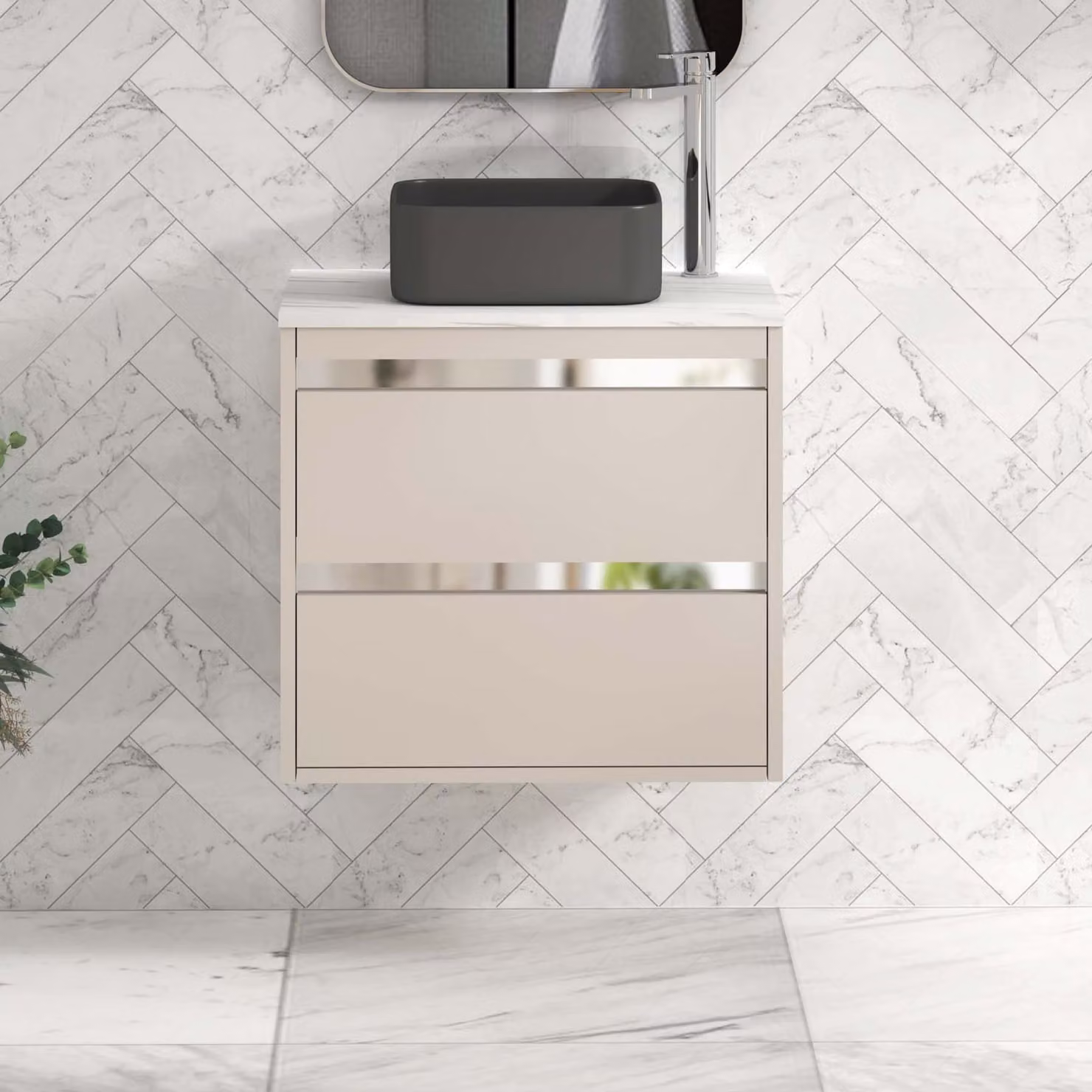 Royal Bathrooms Orion 800mm Warm Taupe Wall Hung Vanity Unit with 2 Drawers and Art Square Basin