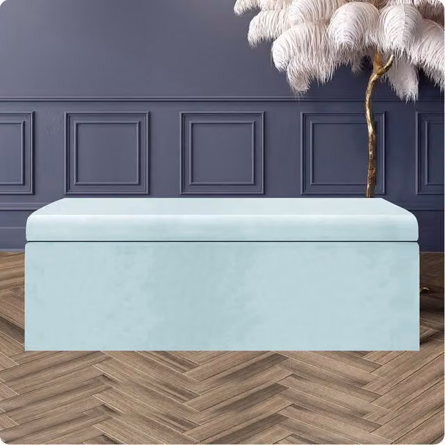 R&M Furnishers Large Plain Safar Storage Ottoman Box in White Plush Velvet