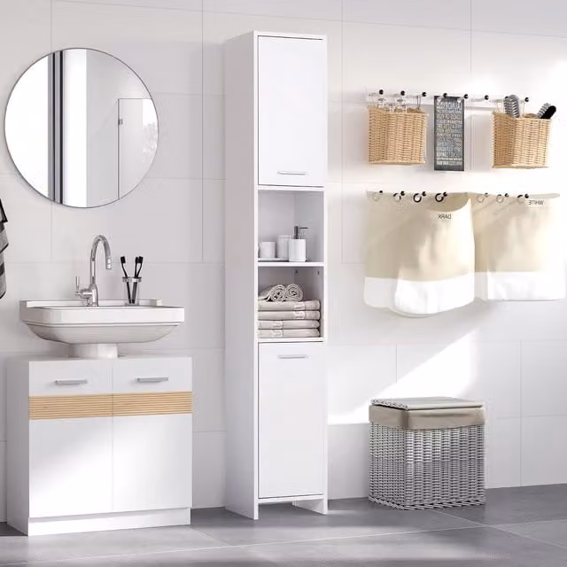 HOMCOM Modern White Freestanding Storage Cabinet with Cupboard and Shelves
