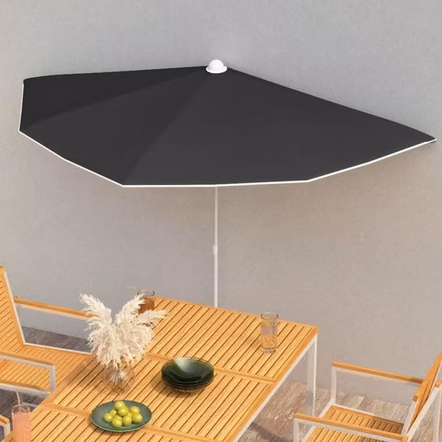 Berkfield Home Garden Black Half Parasol with Pole, W: 180 cm, D: 90 cm – 1
