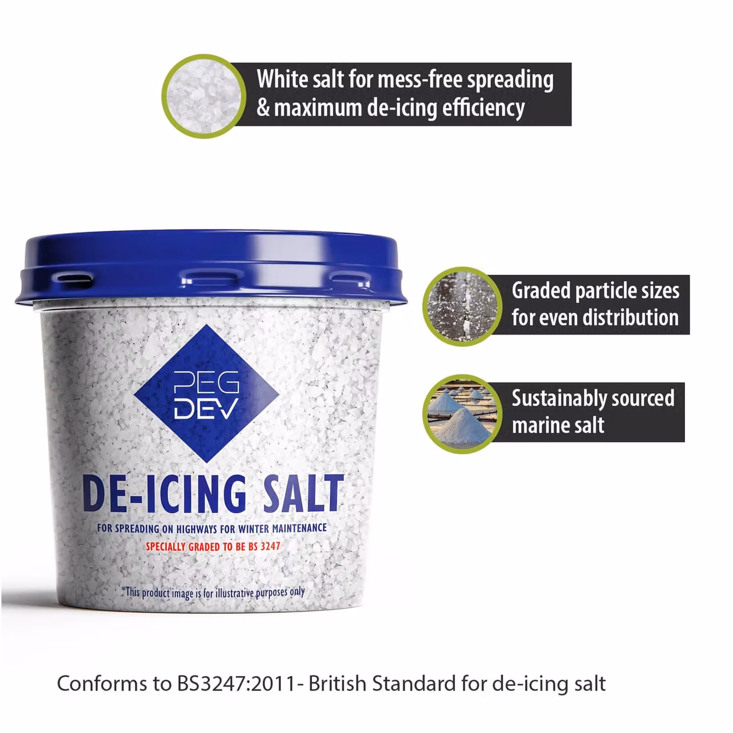 Pegdev Premium White De-Icing Salt with Thermal Gloves, 7kg – 2