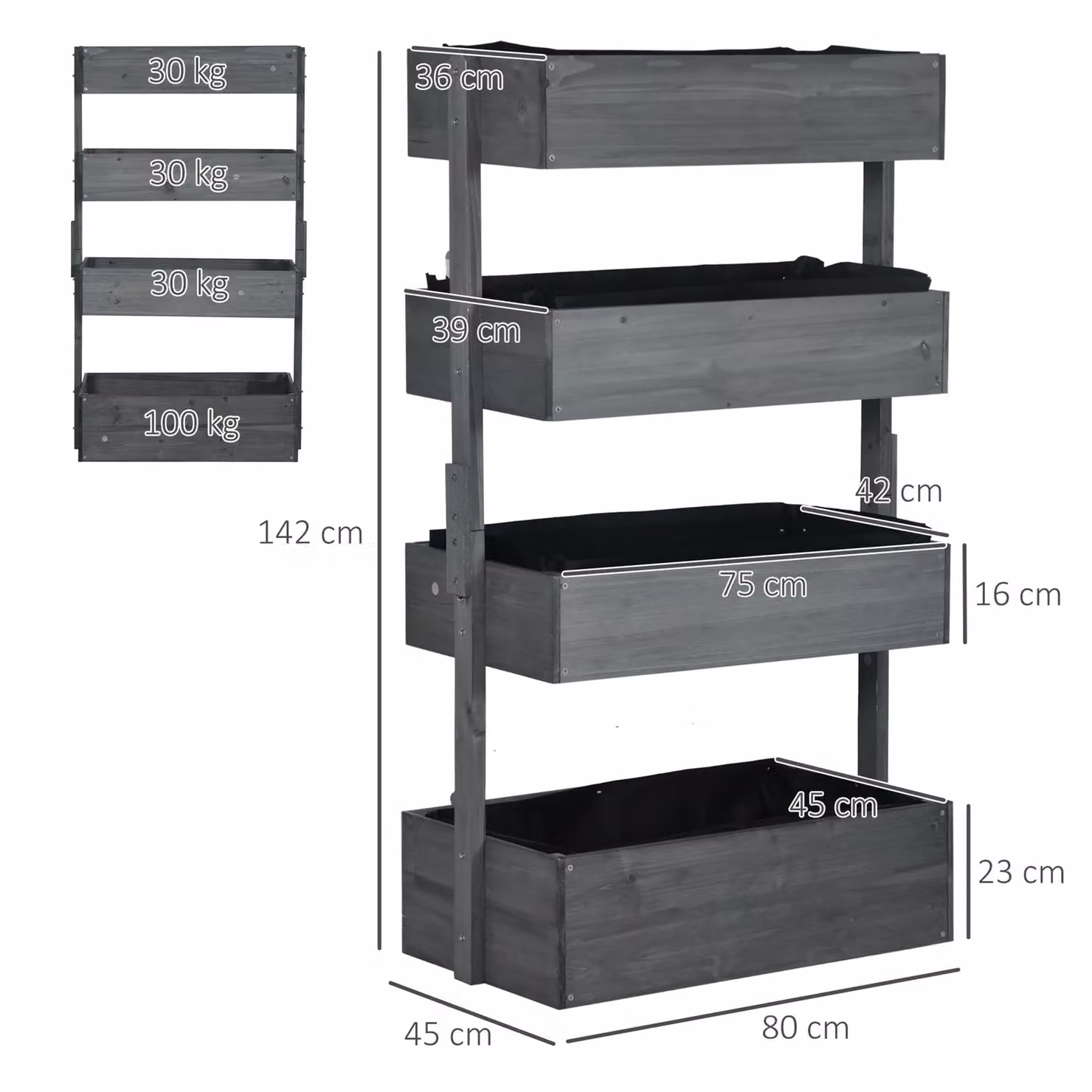 OUTSUNNY Grey Lacquered Wooden Raised Garden Bed W/D/H: 142 x 80 x 45 cm – 3