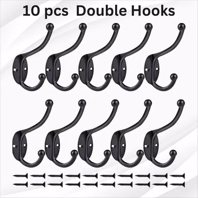 EONLION 10-Piece Black Metal Wall Mounted Coat Hooks, Length: 50 cm – 1
