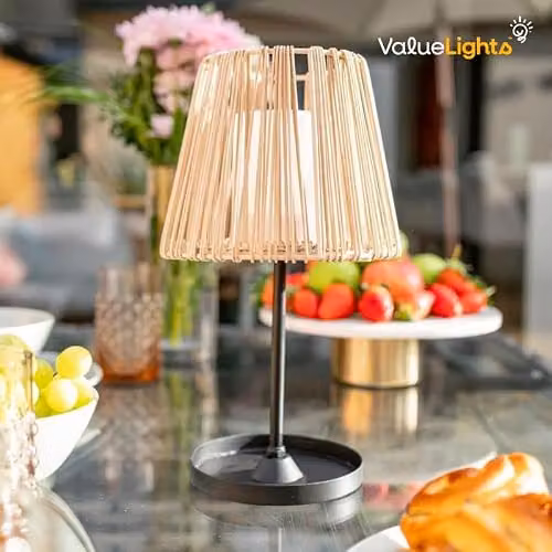 ValueLights Solar Powered Natural Rattan Outdoor Tabletop Light in Brown and Black, W/D/H: 32.0 x 18.0 x 18.0 cm – 7