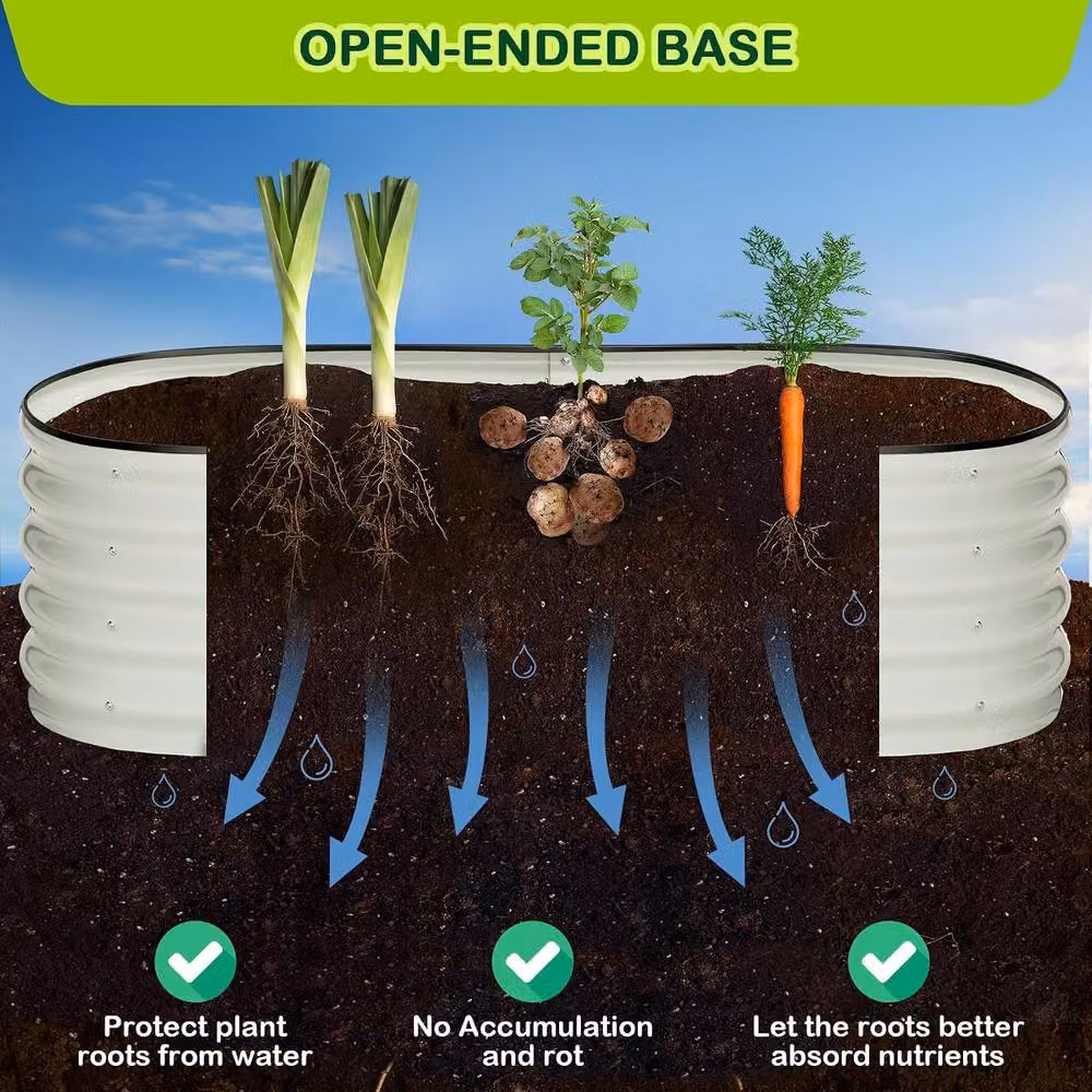 London Boutique 2-Piece Galvanised Metal Oval Raised Garden Bed Planter Boxes, Off-White, W: 137.76 cm, D: 60.96 cm, H: 30.48 cm – 4