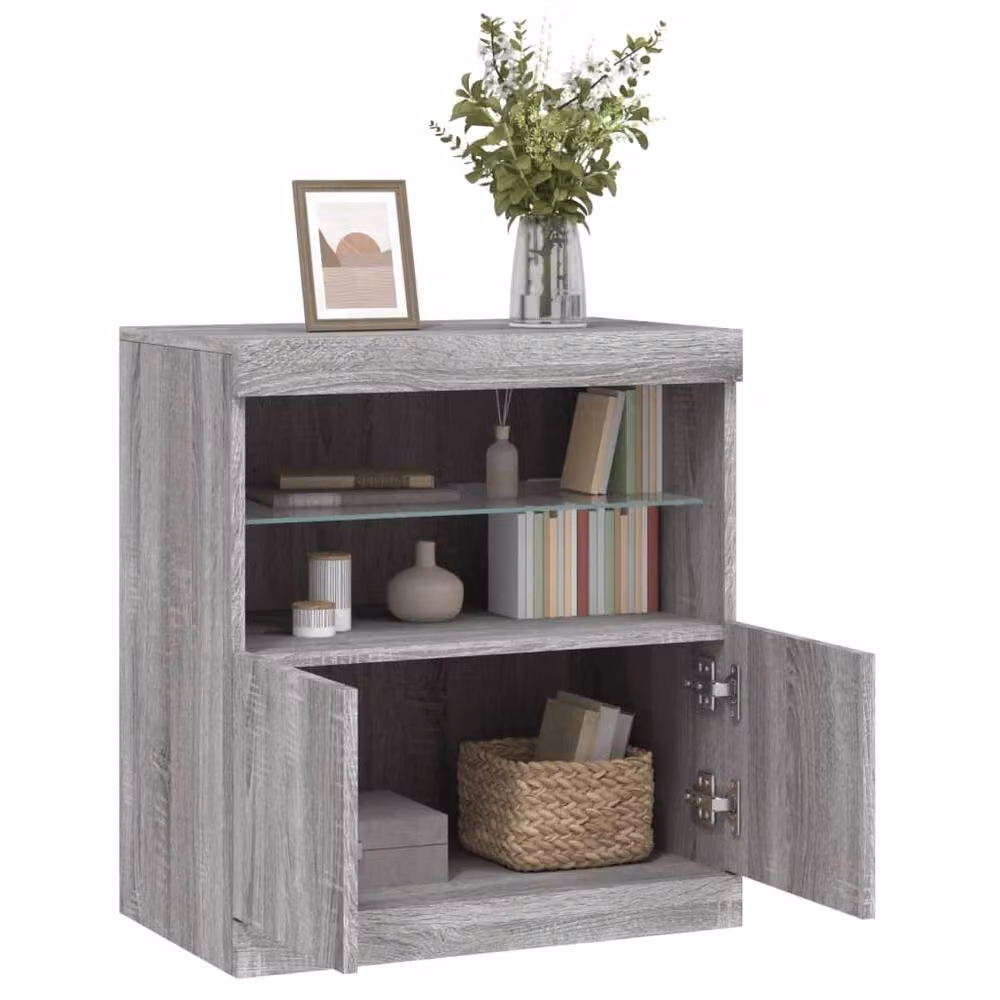 Berkfield Home Modern Grey Sideboard with Integrated LED Lights W: 60 cm, D: 37 cm, H: 67 cm – 5