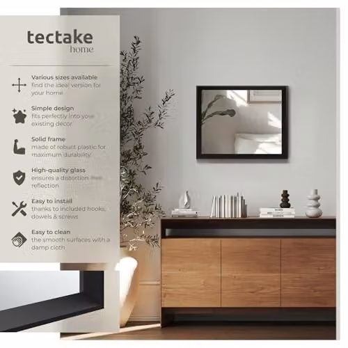 tectake Rectangular Minimalist Wall Mirror in Black, W: 40.6 cm, H: 50.8 cm – 2