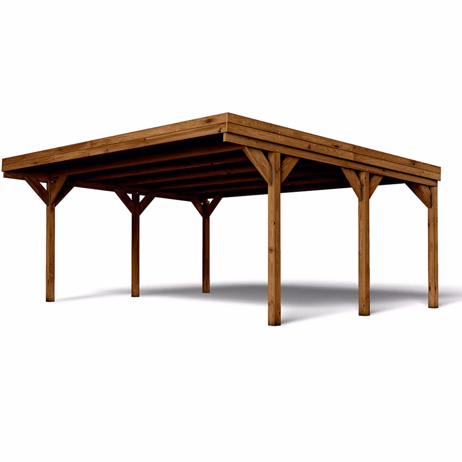 Cerland Victor Double Wooden Carport with Polycarbonate Roof in Brown – 2