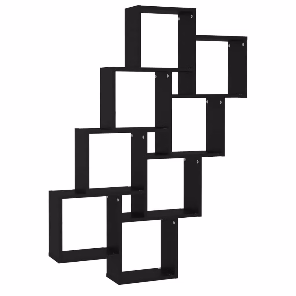 Berkfield Home Wall Mounted Cube Shelf in Black, W/D/H: 90 x 15 x 119 cm