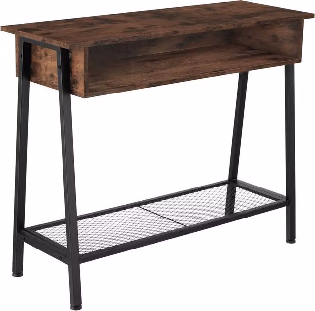 tectake Tralee Sideboard in Dark Brown with Oak Tabletop, Storage Compartment and Grid Shelf – 1