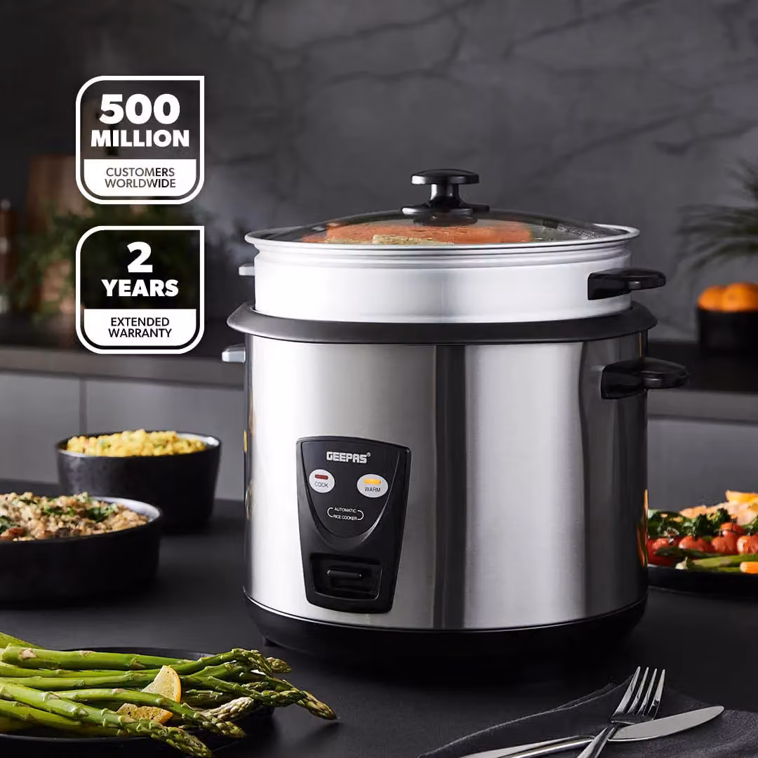 Geepas 1.8L Rice Cooker and Steamer with Keep Warm Function, 700W, Metallic Silver – 2