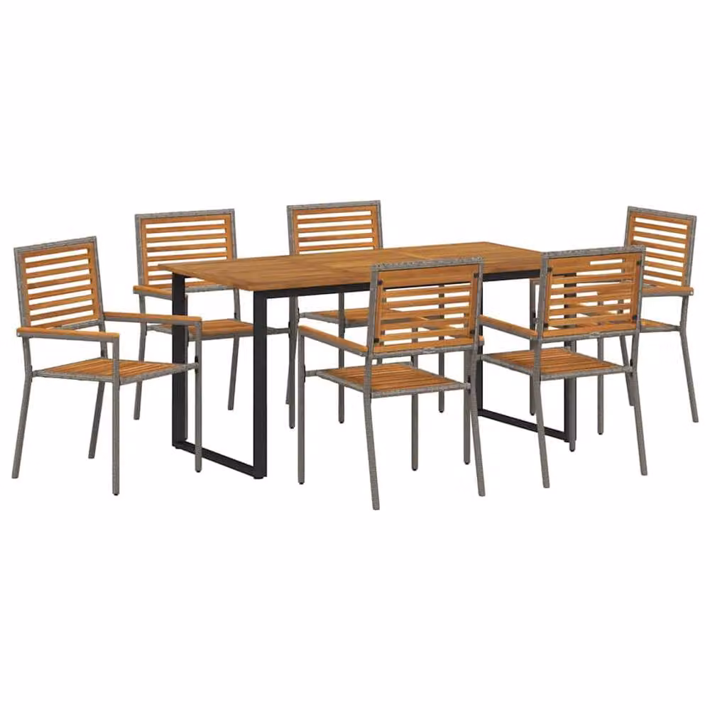 Berkfield Home Garden 7 Piece Modern Grey Solid Acacia Wood Dining Set – 2