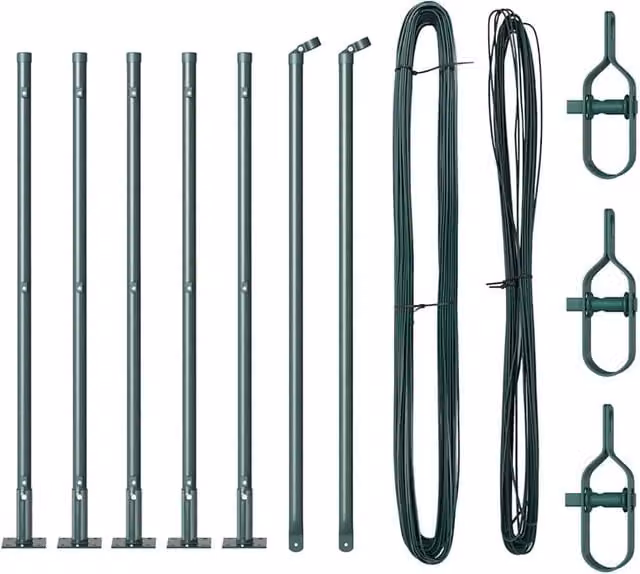 Berkfield Home Set of 7 Green Round Concrete and Galvanised Steel Fence Posts, W/D/H: 3.2 x 3.2 x 50 cm