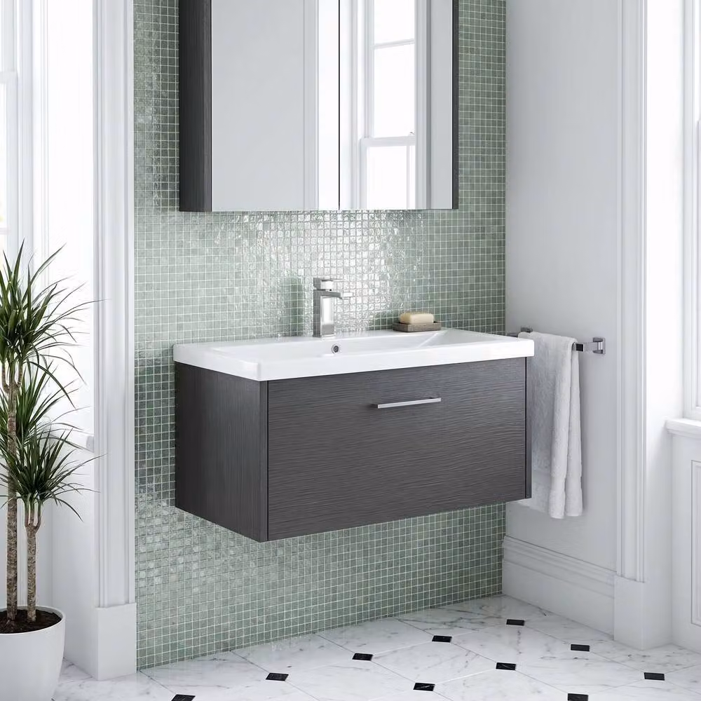 Balterley Winshill 1 Drawer Vanity Basin Unit, Dark Grey Woodgrain, Width: 80 cm – 2