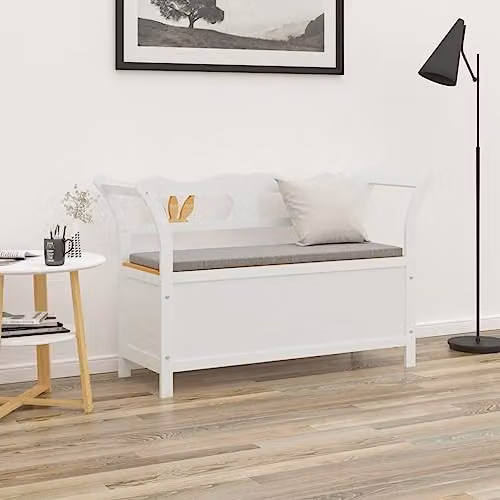 vidaXL White and Brown Lacquered Wood Bench with Armrests and Shoe Rack, W/D/H: 107 x 45 x 75.5 cm – 2