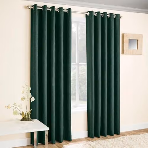 Enhanced Living Plain Textured Thermal Green Eyelet Curtains, W: 117 cm, H: 183 cm – 1