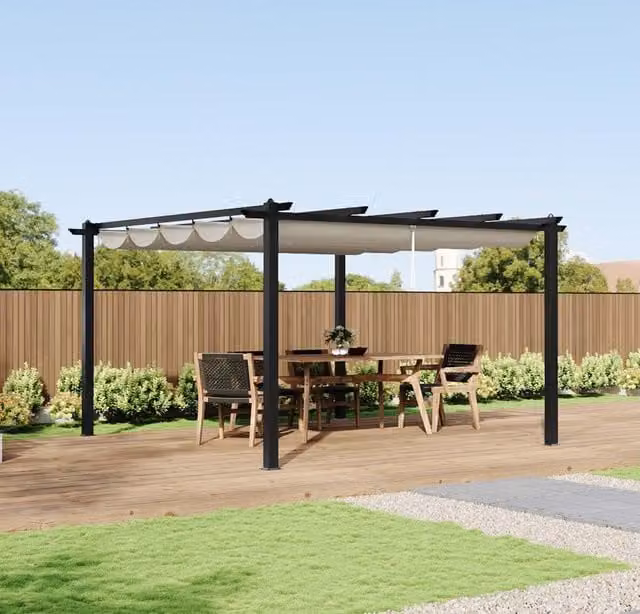 Breeins Aluminium Pergola with Retractable Roof, Beige-White